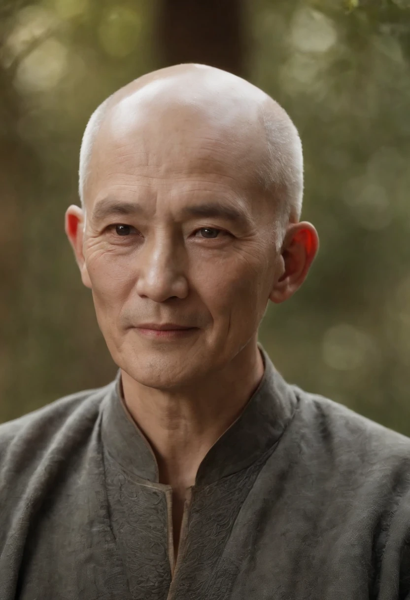 An old man sitting upright,Chinese men,ssmile,Short white hair of the spirit, bald,Medium-sized eyes,The upper part of the body,Bookshelf background,Pipe in hand,Portrait photography style,tmasterpiece,Ultra-unique to engage in professional digital art,Film Washington,Hyper-realistic,photore,Supernatural skin texture,Detailed facial features,8K,Character scale 1:1.5