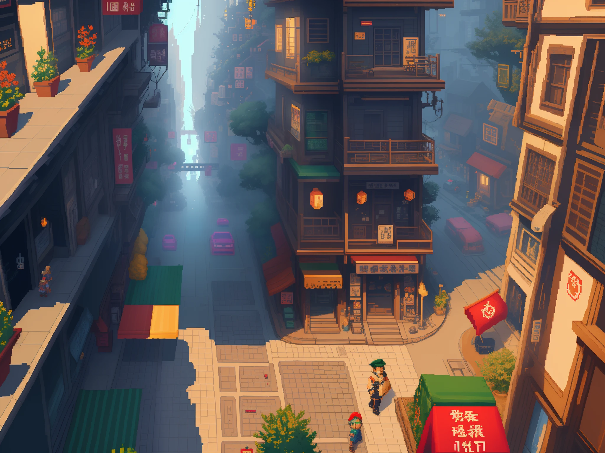 ｛pixel art｝｛Pixel art｝｛Cyberpunk townscape｝｛Asian｝