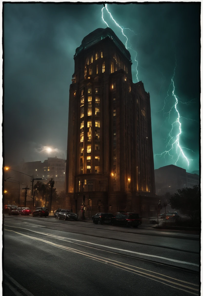 Cthulhu Lovecraft ,Cthulhu, Lovecraft ,Works by HP Lovecraft , Los Angeles Buildings, terrorism, Foggy, Foggy, terrorism ,terrifying , Dramatic Lighting , cinematic lightening, Master Parts,top-quality, A hyper-realistic, ighly detailed