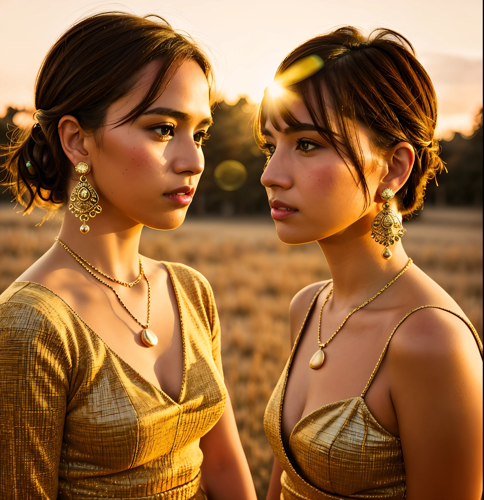 A pair of earrings with a unique,, photorealistic, Canon EOS 5D Mark IV style, 50mm lens effect, golden hour, high saturation, HDR processing, vignette effect