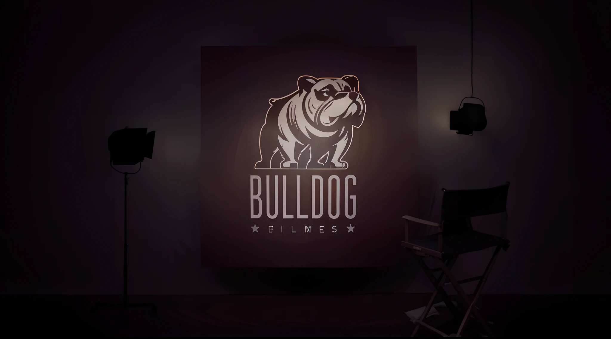 hiperrealistico um close up de uma cadeira em frente a uma parede com um buldogue sobre ela, mascote tourodog estilo nba, Bullies, Film Studio, design de logotipo, major film production, design de conceito de logotipo, cena completa filmada, 2d solid shape logo, touro, design de logotipo profissional, Logotipo 3D, estilo de logotipo vetorizado, bigstudiovfx, television show