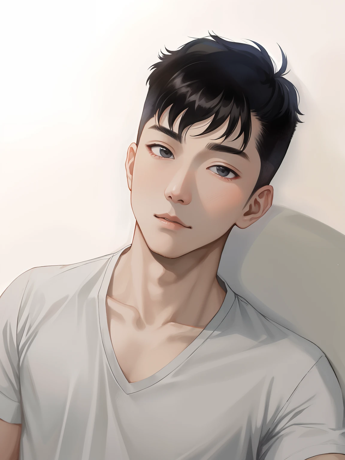 Close-up of a person sitting on a windowsill with his hands folded, Guviz-style artwork, made with anime painter studio, Guviz, Cai Xukun, anime realism style, realistic anime artstyle, drawn in anime painter studio, inspired by Yanjun Cheng, in an anime style, Anime handsome man, Inspired by Zhang Han, Anime realism