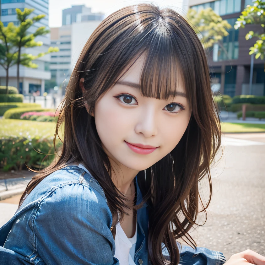 In 8K,highest quality:1.4, 超A high resolution:1.5, (Realistic:1.4),masterpiece:1.2,(highest quality:1.4)、 RAW Photos、 (From the knee up:1.6, From the side:0.7), (The background is blurred), garden,Full Body Shot:1.4、 1 Japanese girl, cute, (alone), (A shy smile), Smooth skin、Tshirt、Denim shorts、 (Brown medium hair,bangs), (Touching your hair:1.4)、Nogizaka、cute、Flexible fingertips,Beautiful dark eyes、Natural skin texture:1.3, Realistic eye and facial details:1.7、Mid-breasted、Sculpture Pose:1.1、Tight ass、Staring at the audience
