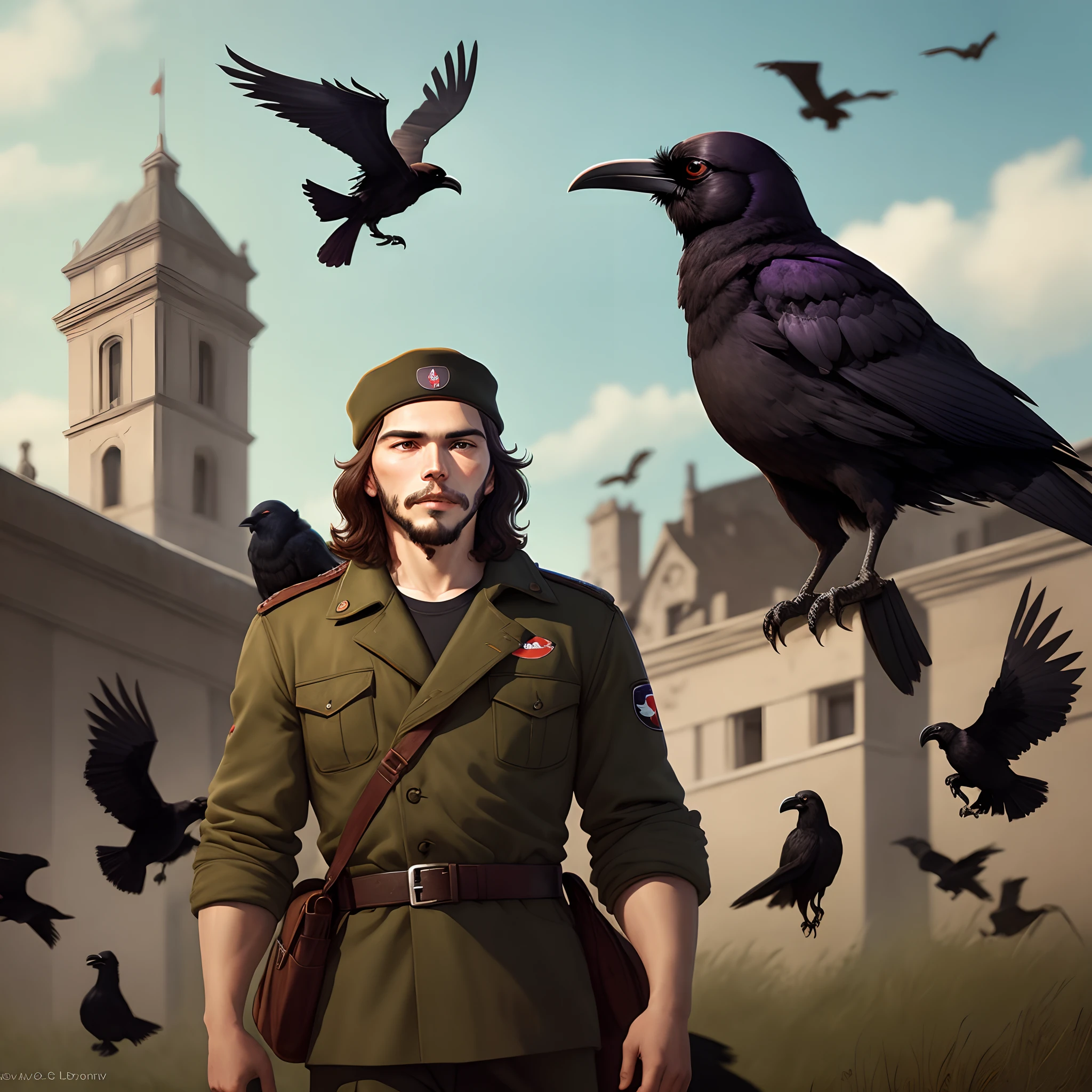 che guevara with ravens in the background