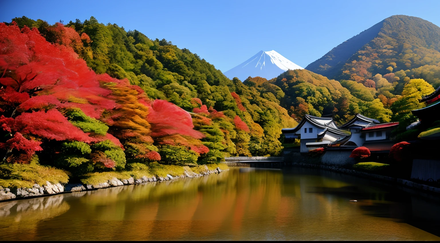 Akiyama Akisui kissed illusorily,The mountain does not move,The water is slightly loud。That medieval old town,With this autumn sound
