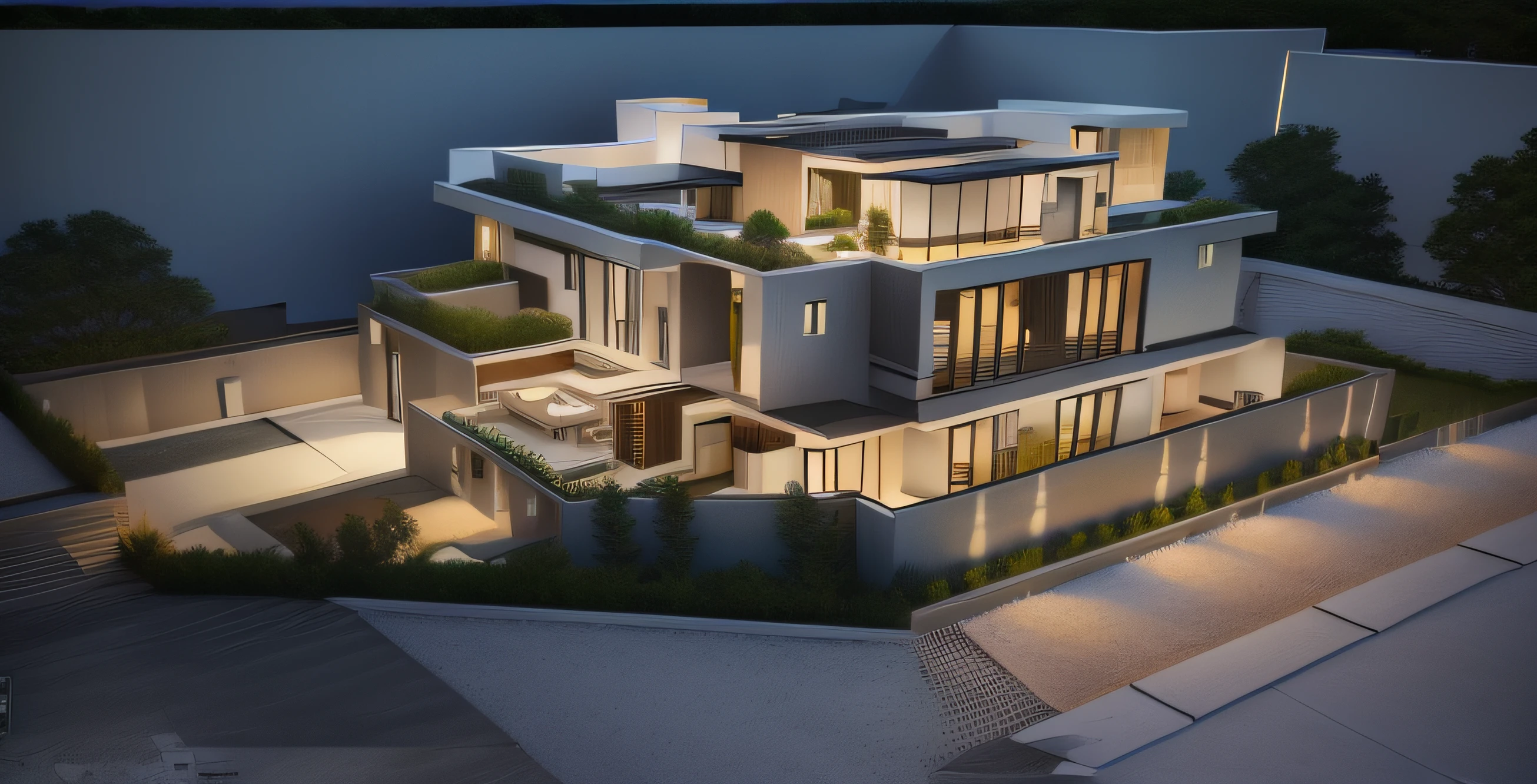 A close up of a model of a house with a pool - SeaArt AI