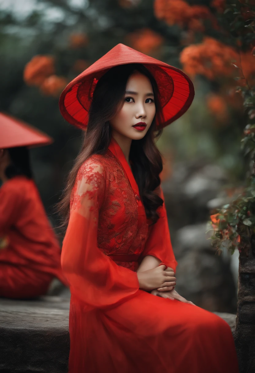 A close up of a woman in a red dress and a red hat - SeaArt AI