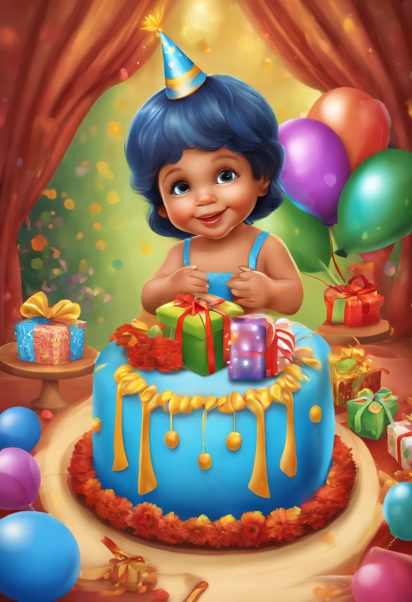 's Birthday, for one year, Blue Balls, a cake, Gifts