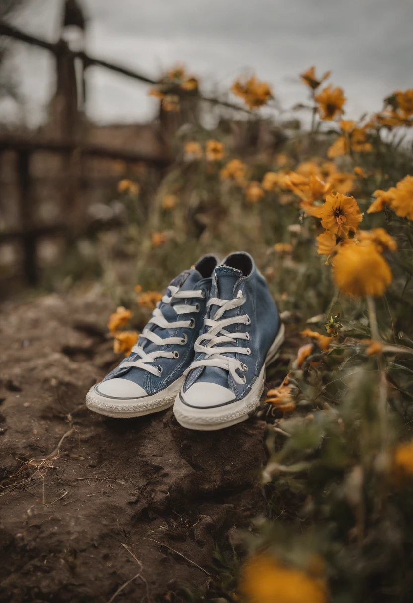 Converse All-Star Hi Bang Sneakers,There are flowers inside, With flowers, sneaker photo, sitting with flowers, Sneakers, Spring vibes, perfectly poised, Decorated with flowers, Black flowers, Converse, Full of flowers, flower power, author:Carey Morris, author:Bernie DeAndrea, understated aesthetic, with yellow flowers around it, flowers in the background, classic vibes, flowerpunk