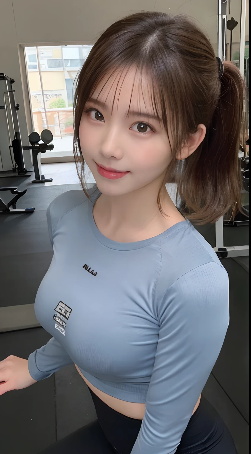 hightquality、​masterpiece、ultra res、a beauty girl、Beautiful girl face、cute girl face、、school gym、Wearing gym clothes、full bodyesbian、Famous actresses of Japan、very beautiful face、A sexy