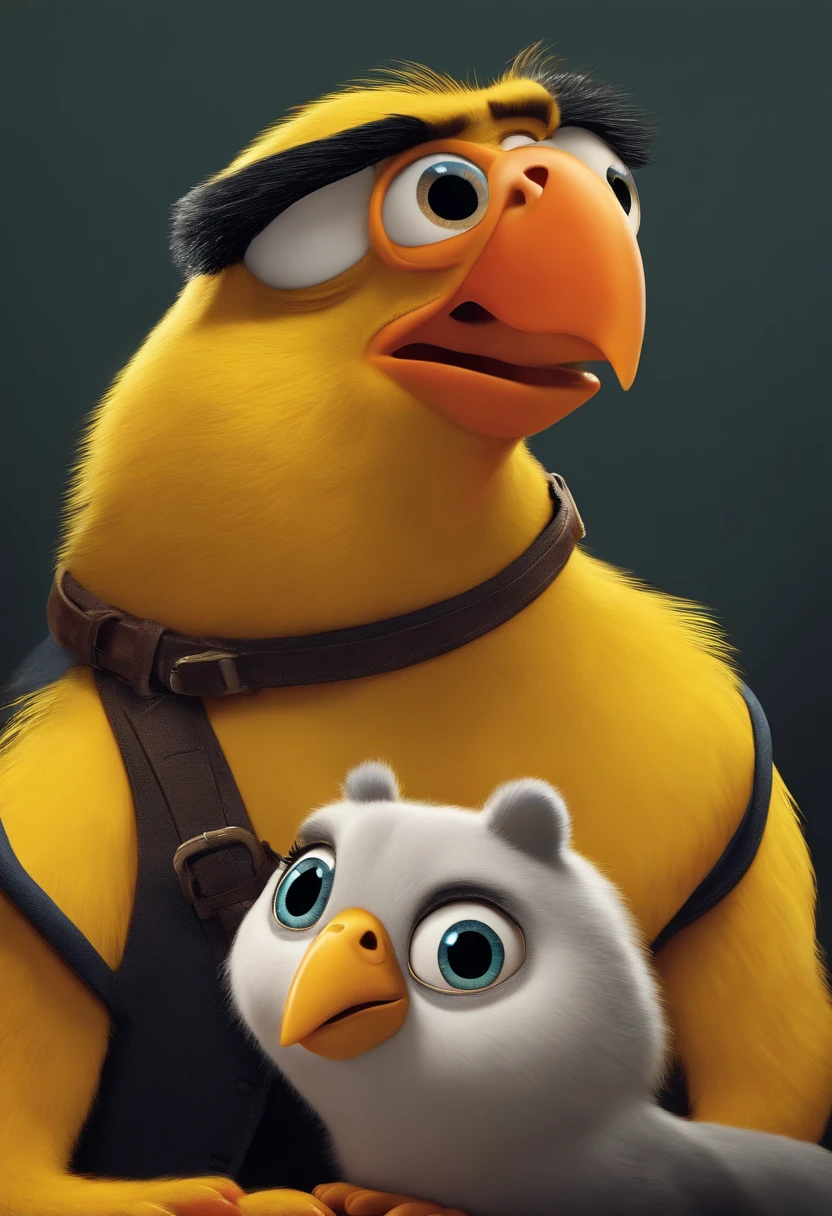 um poster  de filme  estilo disney pixar .personagem com olhos castanhos,cabelo curto ,usa jaqueta preta com amarelo, sentado na frente do computador , nome do poster e fenix social media