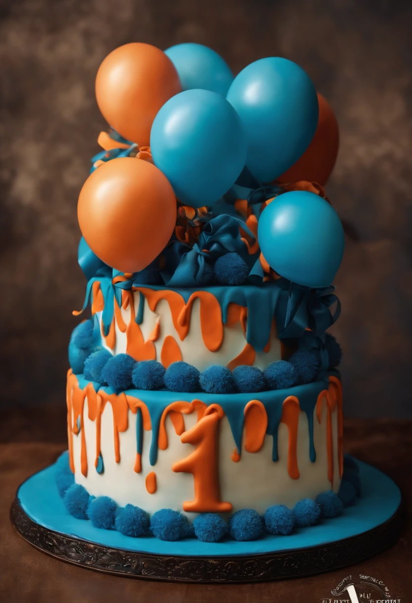 Boy's Birthday , one year, a cake, Blue Balls