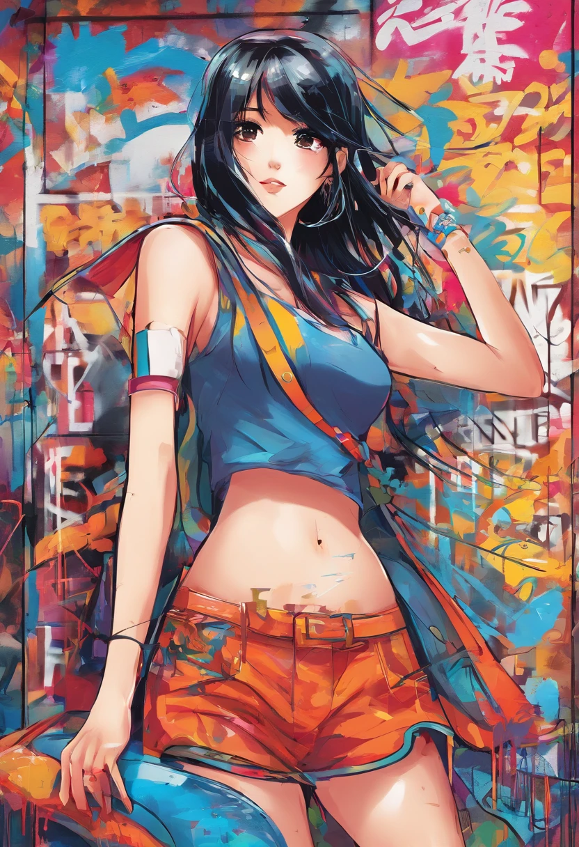 NSFW、」Oil Style、digitalart、1990s anime style、Black hair Long hair　Straight、Japan beautiful girl、18year old、Blunt bangs、camisole、Love juice、soup