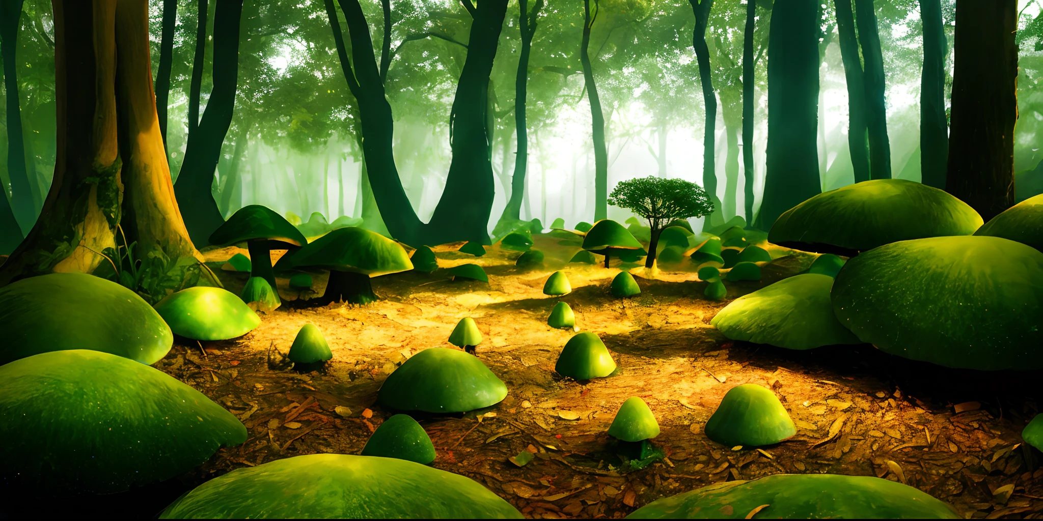 prompt 26:

Enchanted forest mushrooms::1 luminous caps, mystical glen, fairy realm, macro fantasy, nature::0.9 magical, mushrooms, forest, enchanting, fantasy::0.7-ar 16:9 --v 5.2 50 --s 2