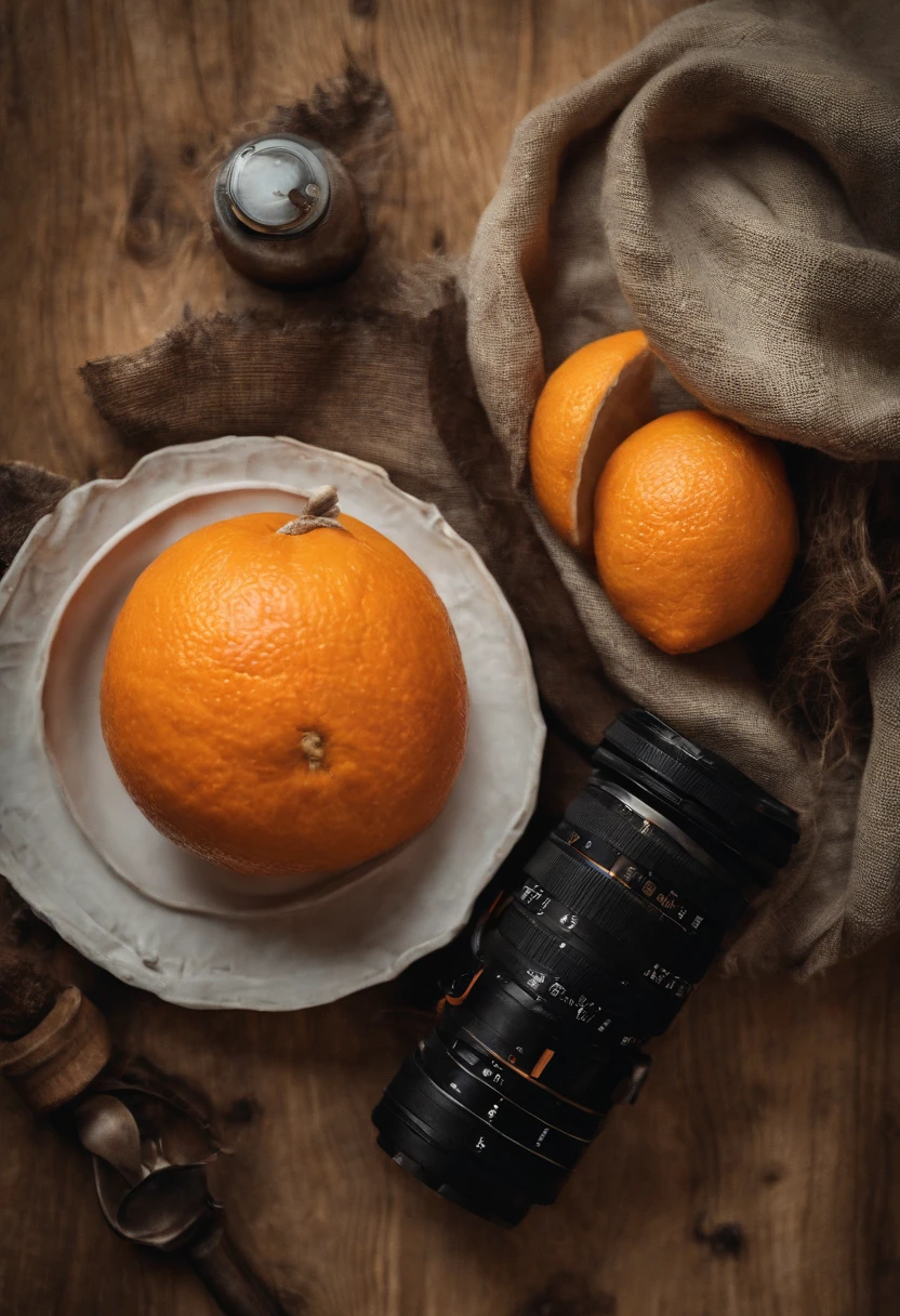 A peeled orange,With skin,closeup cleavage,Macro,fresco,Still life photography,Dark tone,Quiet,high high quality,ultra-clear,Professional food photography