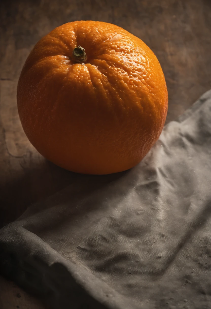 A peeled orange,With skin,closeup cleavage,Macro,fresco,Still life photography,Dark tone,Quiet,high high quality,ultra-clear,Professional food photography