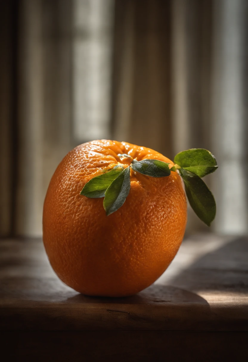 A peeled orange,With skin,closeup cleavage,Macro,fresco,Still life photography,Dark tone,Quiet,high high quality,ultra-clear,Professional food photography