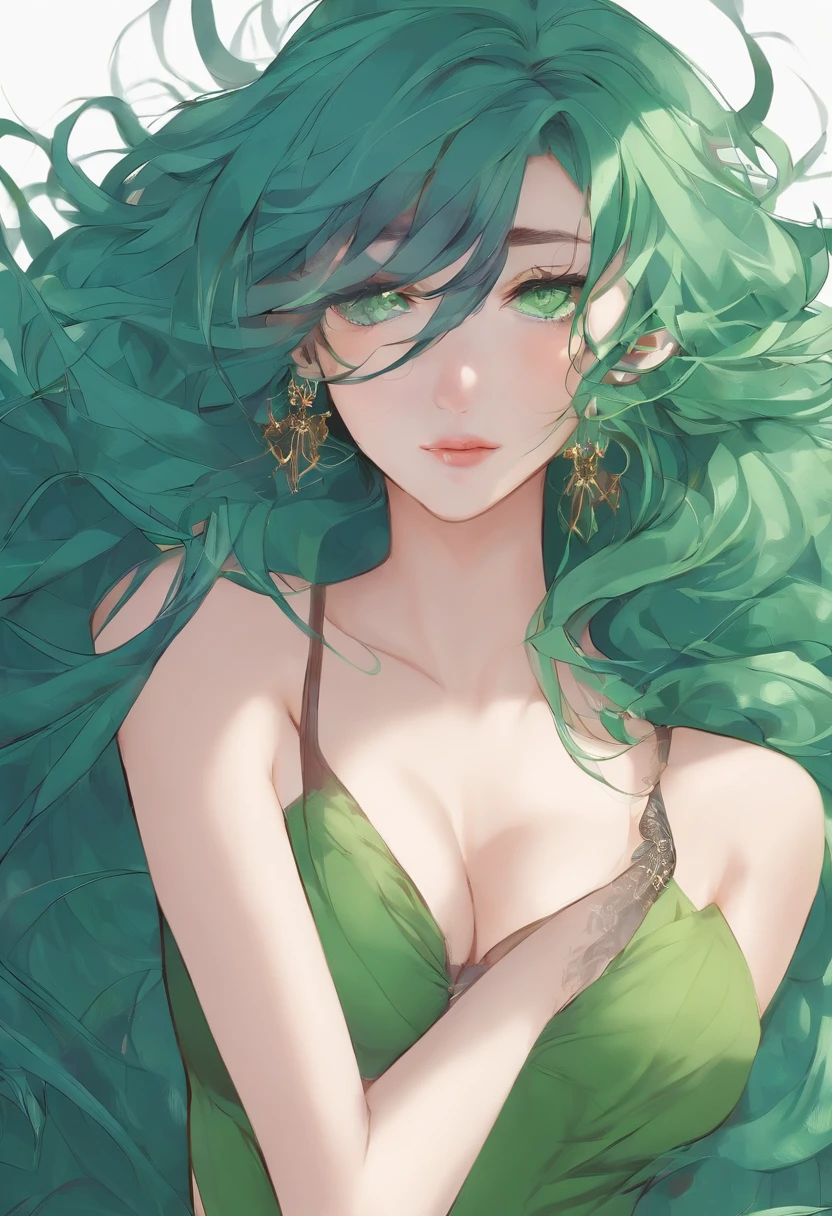 Green eye blue hair and only in underwear and bra