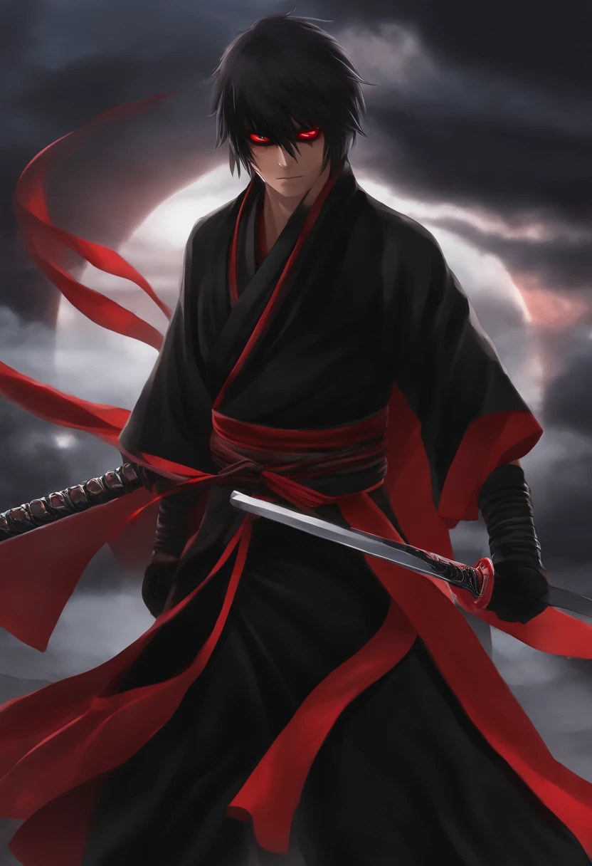 - Ninja
- Cabelos pretos
- Sharingan (Olhos vermelhos)
- Serious expression
- Konoha Costume
- Akatsuki Cloak (preta, nuvens vermelhas)
- Totsuka no Tsurugi Sword
- Confident posture
- Nimble hands
- Mystery and complexity.