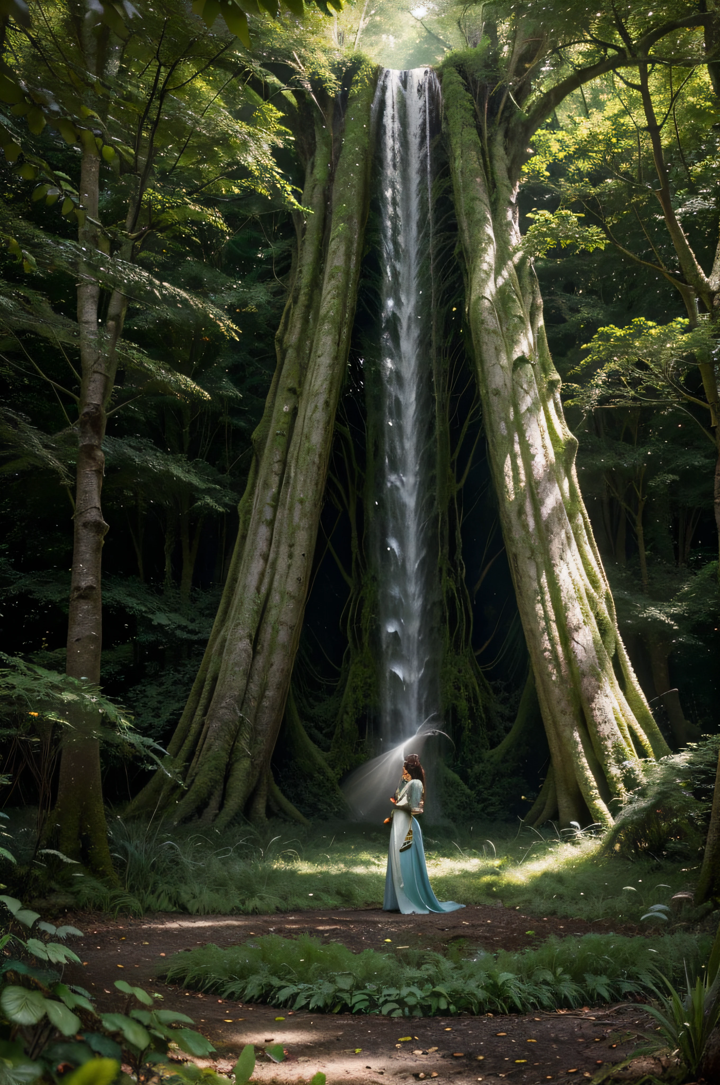 a mysterious, powerful forest guardian,ancient tree roots emerging from the ground,dense mist envelops the surroundings,luminescent flora and fauna,ethereal light filtering through the foliage,giant, ancient trees towering above,glowing eyes peering through the darkness,a sense of ancient magic and wisdom,presence of mythical creatures, such as unicorns or fairies,rich and diverse ecosystem of plants and animals,majestic waterfall cascading down moss-covered rocks,sunlight creating a beautiful play of shadow and light,soft humming of unseen creatures in the distance,whispering wind carrying ancient secrets,the forest guardian emanating a powerful aura,feeling of tranquility and harmony with nature,rays of sunlight piercing through the thick canopy,creating a mesmerizing, otherworldly atmosphere,subtle sounds of rustling leaves and chirping birds,captivating and enigmatic energy permeating the air,gleaming, crystal-clear lake reflecting the forest scenery,lush green vegetation as far as the eye can see,a feeling of being transported to a magical realm,giant mushrooms and vibrant flowers dotting the forest floor,preserved tranquility and untouched beauty,exquisite details of every leaf, petal, and blade of grass,nature's symphony echoing through the trees, the Guardian's animal companions, like a wise owl or majestic deer,heightened senses and heightened perception, feeling connected to every living thing, where time stands still.;(best quality,4k,8k,highres,masterpiece:1.2),ultra-detailed,(realistic,photorealistic,photo-realistic:1.37),HDR,UHD,studio lighting,ultra-fine painting,sharp focus,physically-based rendering,extreme detail description,professional,vivid colors,bokeh,impressionistic style,warm earth tones,soft and dreamy lighting,magical and ethereal color palette,subtle and natural tones, ============================================================================================================================================================================