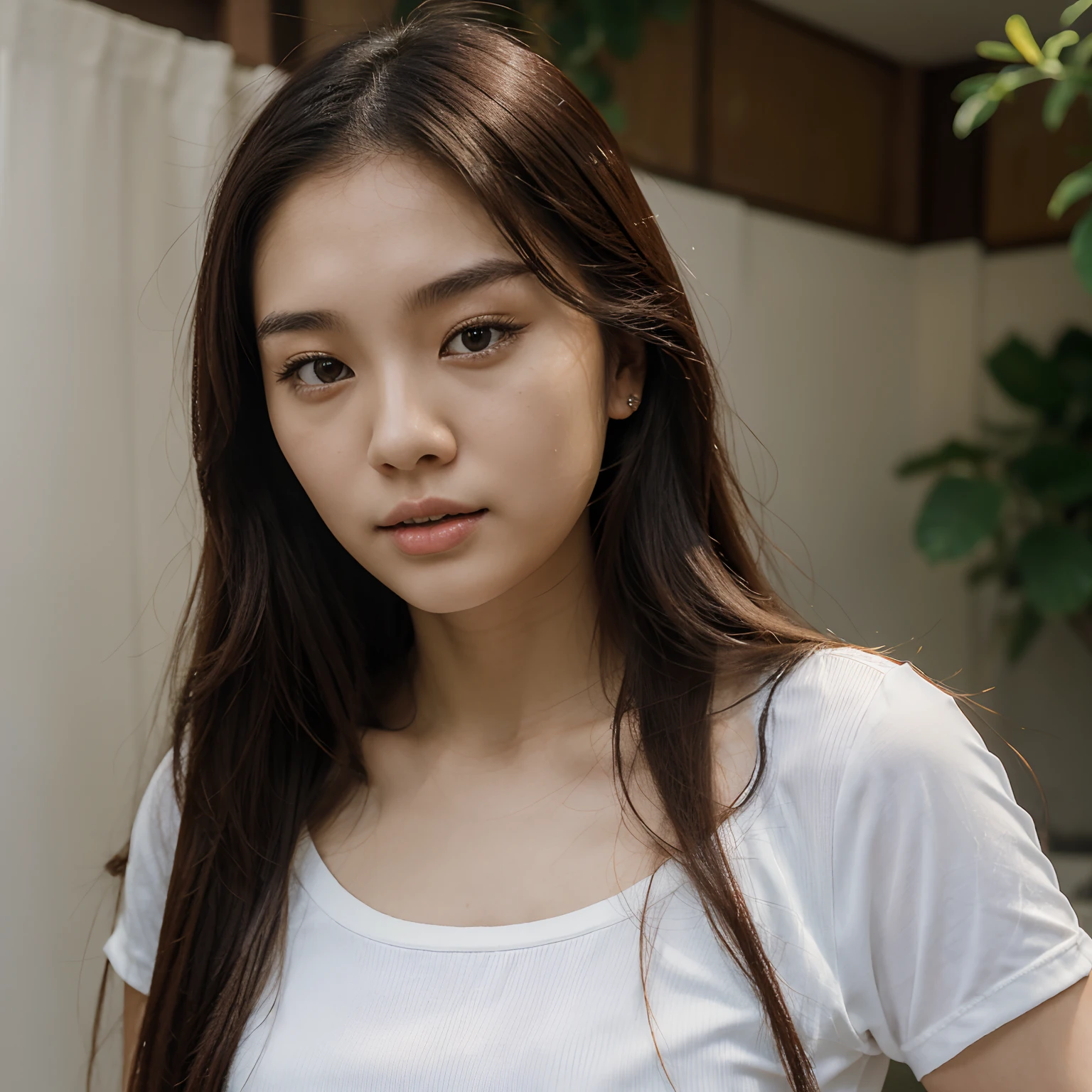 there is a woman with long hair and a white top, 18 years old, 21 years old, 2 2 years old, an asian woman, asian girl, a young asian woman, south east asian with round face, 2 7 years old, asian female, 2 3 years old, beautiful asian girl, 2 4 year old female model, 1 8 yo