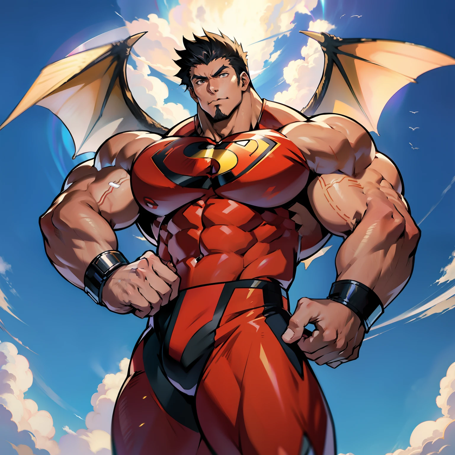 ((Anime style art)), Extremely muscular masculine character, dancer, 40-foot-tall giant, bark, wings, 
AS . Main character from the anime, superhero, Nice image, Hard drive, 4k, Main