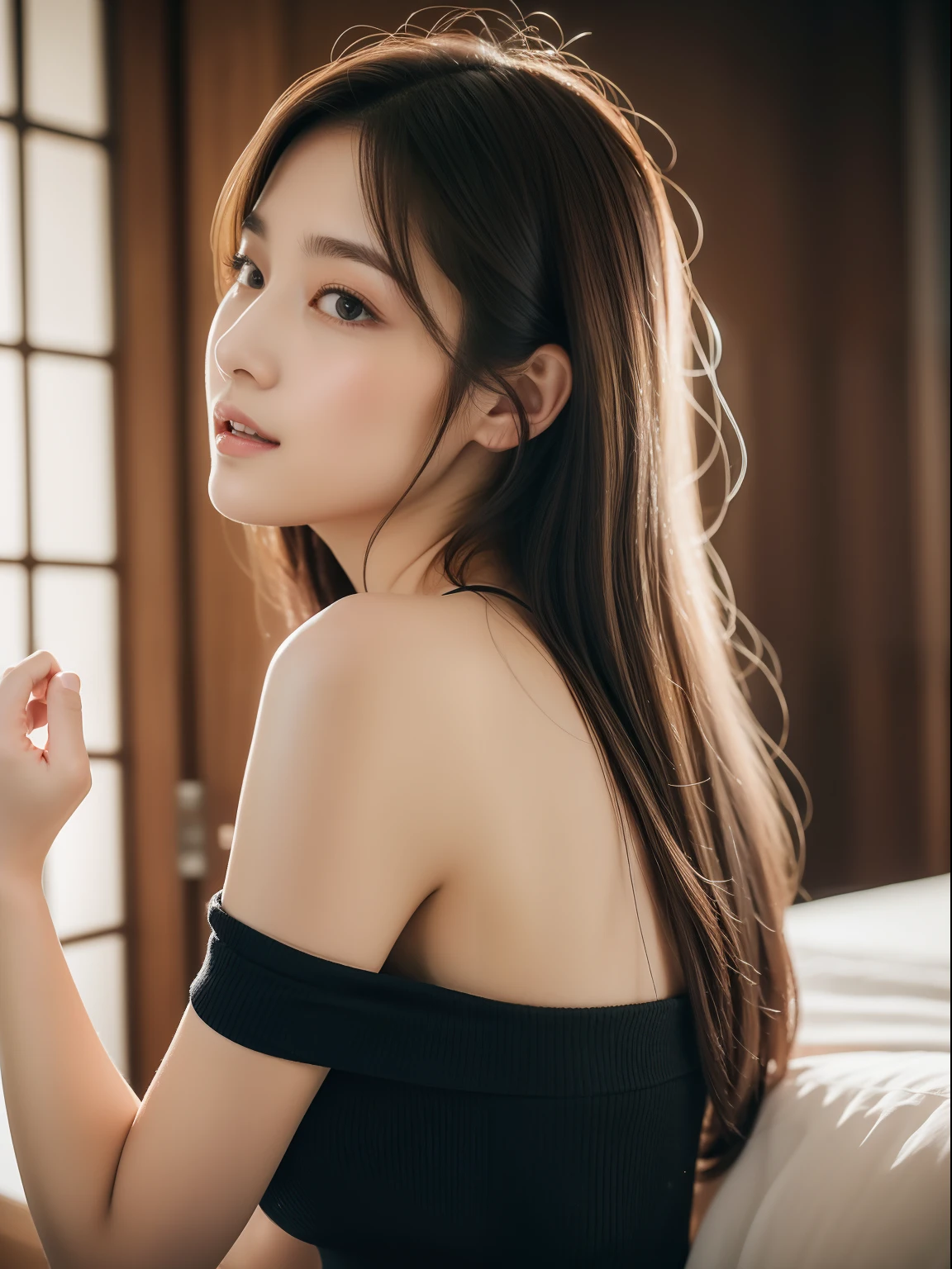 masterpiece, best picture quality, high quality, beautiful girl, Japanese, Japanese school girl, popular Korean makeup, detailed, swollen eyes, detailed eyes, detailed skin, beautiful skin, ultra high resolution, (reality: 1.4), very beautiful, slightly younger face, beautiful skin, slender, (ultra realistic), (illustration), (high resolution), (8K), (highly detailed), (best illustration), (beautifully detailed eyes), (super detailed), (wallpaper), (detailed face), looking at viewer, fine details, detailed face, pureerosfaceace_v1, smiling, looking straight ahead, looking straight ahead, angle from waist up, realistic photo, bright lighting, professional lighting, blonde, long hair, dark ruins, big red moon, gorgeous red and black dress, mature woman, long stylish bangs,キスショット・アセロラオリオン・ハートアンダーブレード