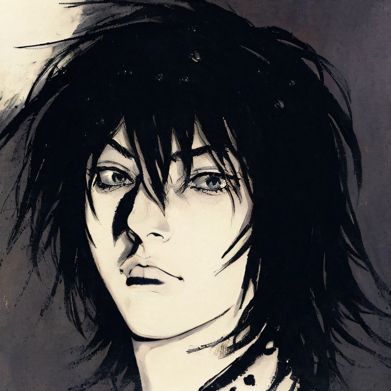 A painting of a man with black hair and tie, the sandman from graphic novel, author:Eddie Campbell, inspired by Eddie Campbell, Iren Horrores, portrait of destiny from sandman, Beardsley, inspired by Urakusai Nagahide, shigenori soejima illustration, from the sandman netflix show, Inspired by Sid Barrett, Dave McKean ink dripping