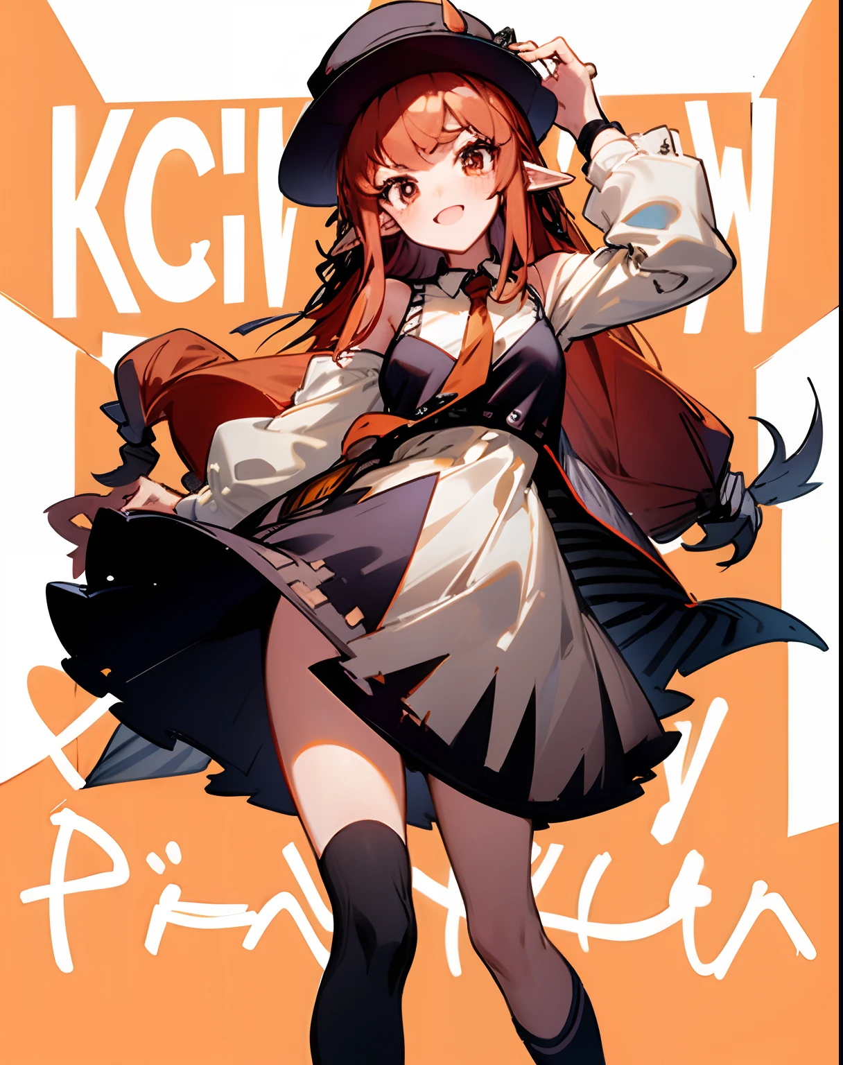 cropped shoulders,knee length socks,Halloween,Pumpkin dress-up,Stand up,With a hat on