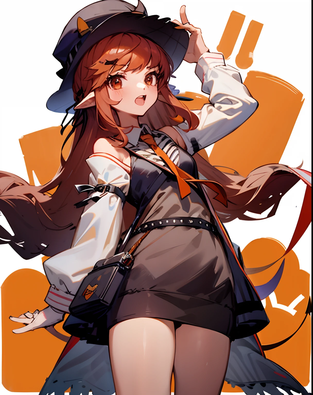 cropped shoulders，knee length socks，Halloween，Pumpkin dress-up，Stand up，With a hat on