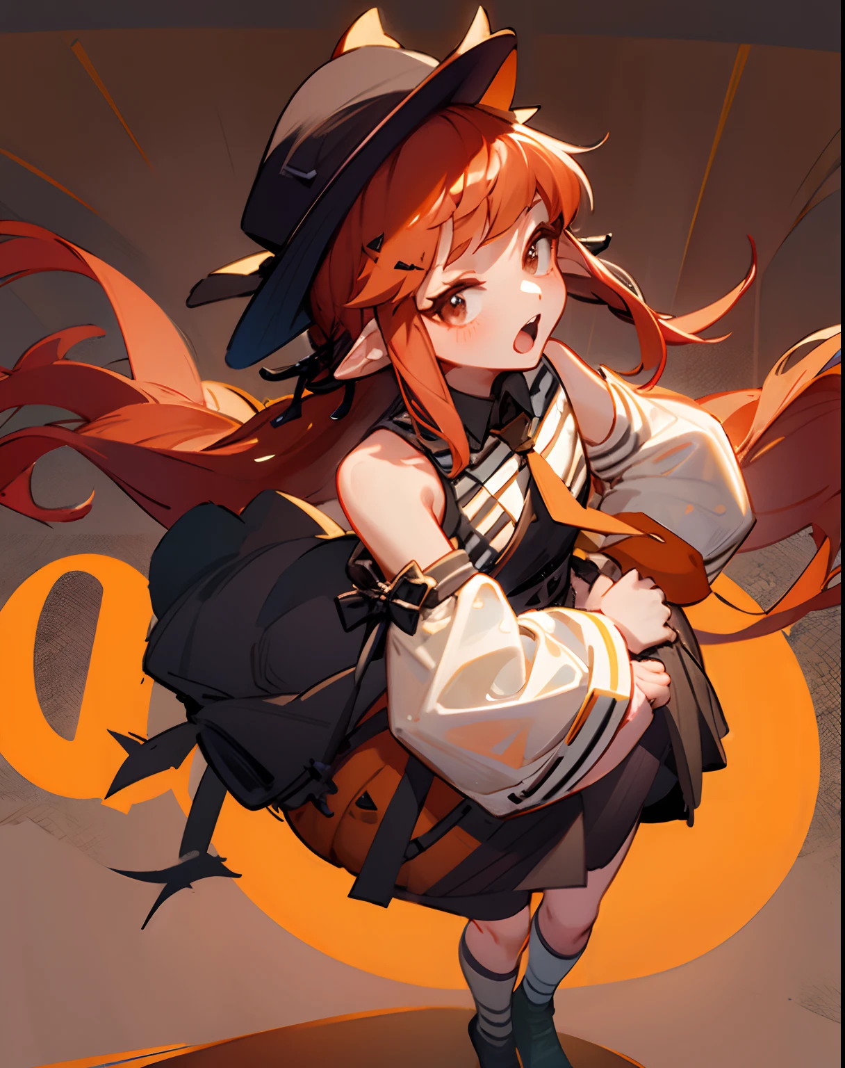 cropped shoulders，knee length socks，Halloween，Pumpkin dress-up，Stand up，With a hat on