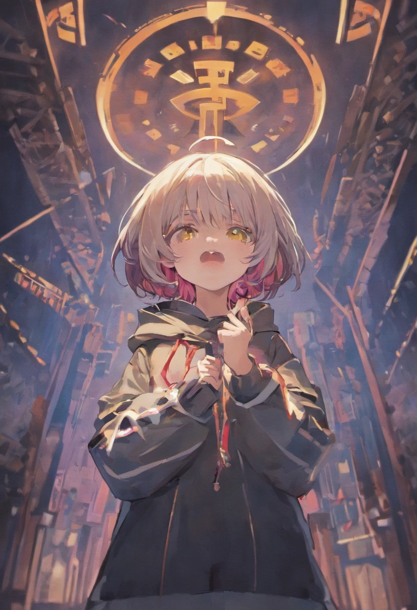 1 female、独奏、short-hair、Opening Mouth、bangss、hair adornments、long-sleeve、bow ribbon、鎖骨、Hair Ribbon、grey eyes、A dark-haired、multicolored hair、Close one eye、hoods、Two-side-up、Sleeves go up to the wrists、a black ribbon、parka、Hood down、Sleeves go over the fingers、sleepy、White hoodie、yawns、Moe Sleeve、Absolute Area、Black non-sleeve