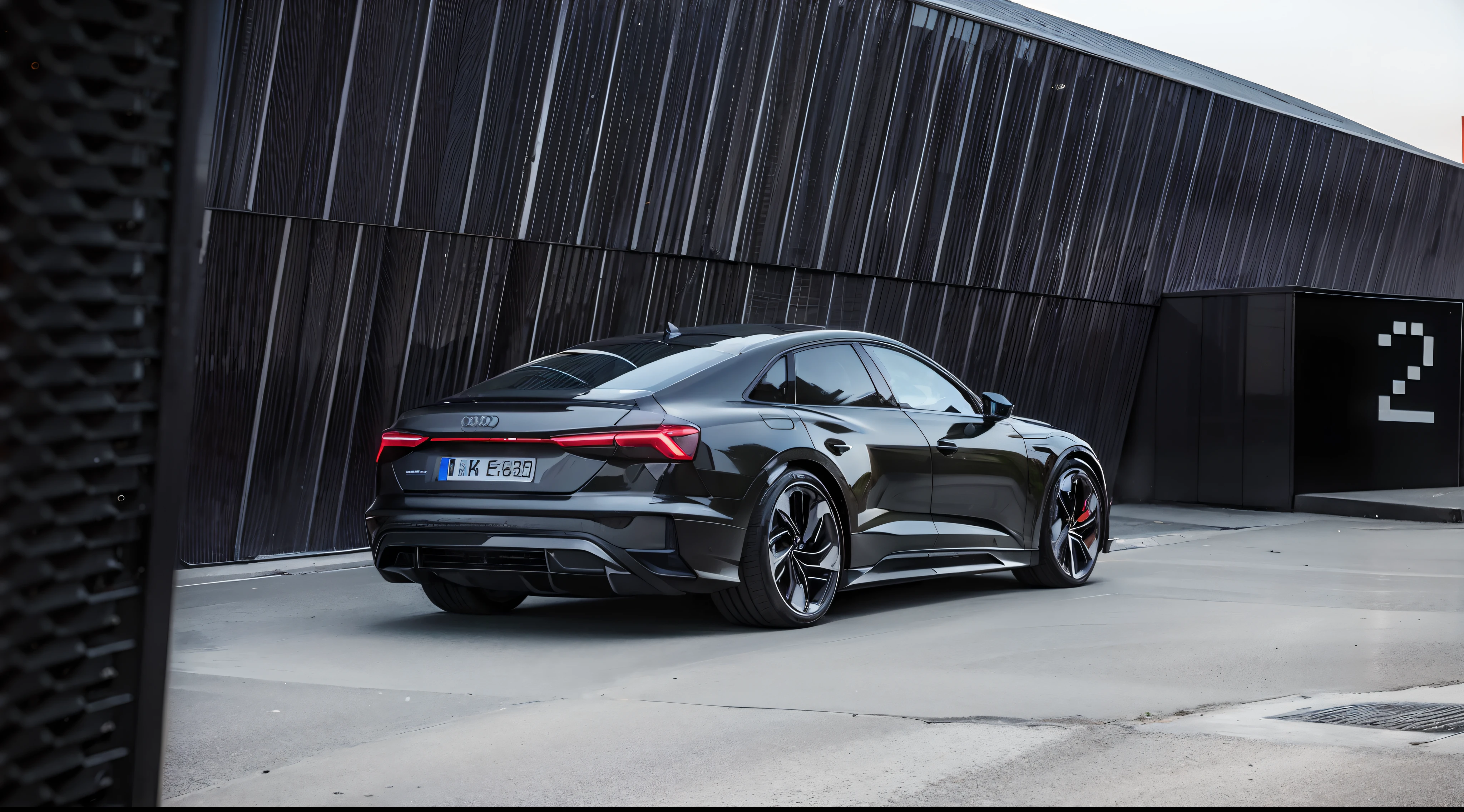 Close-up of the Audi e-tron GT parked in front of the building,  stunning 8 k, 8k in the style,