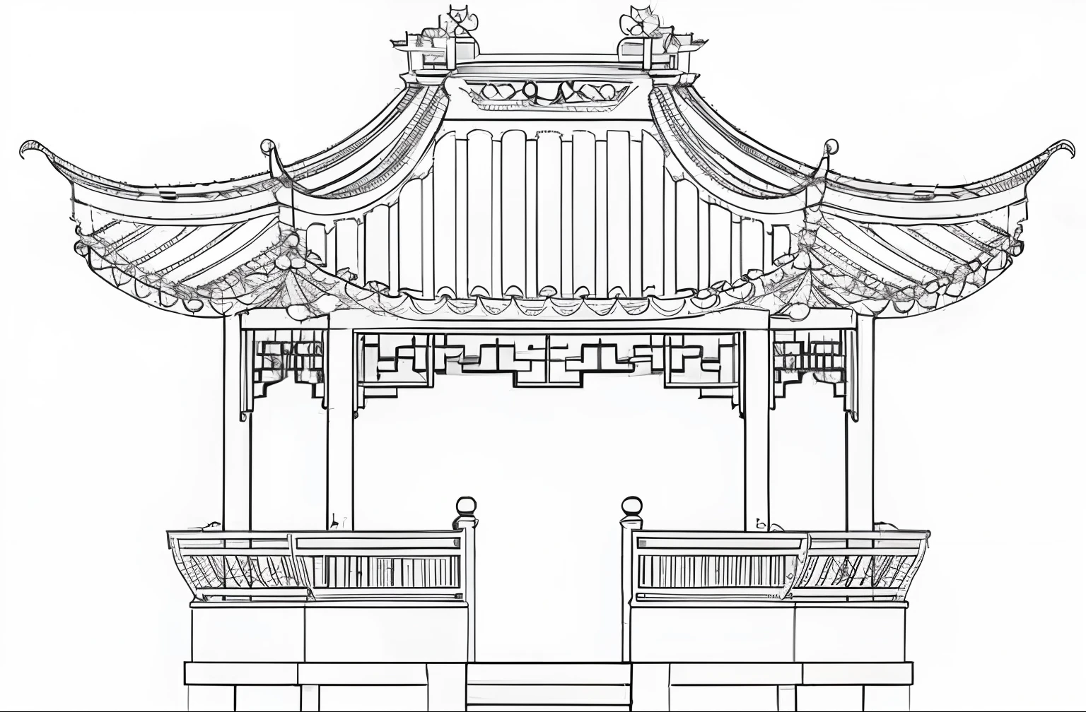 Simplify lines，Pavilion line drawings