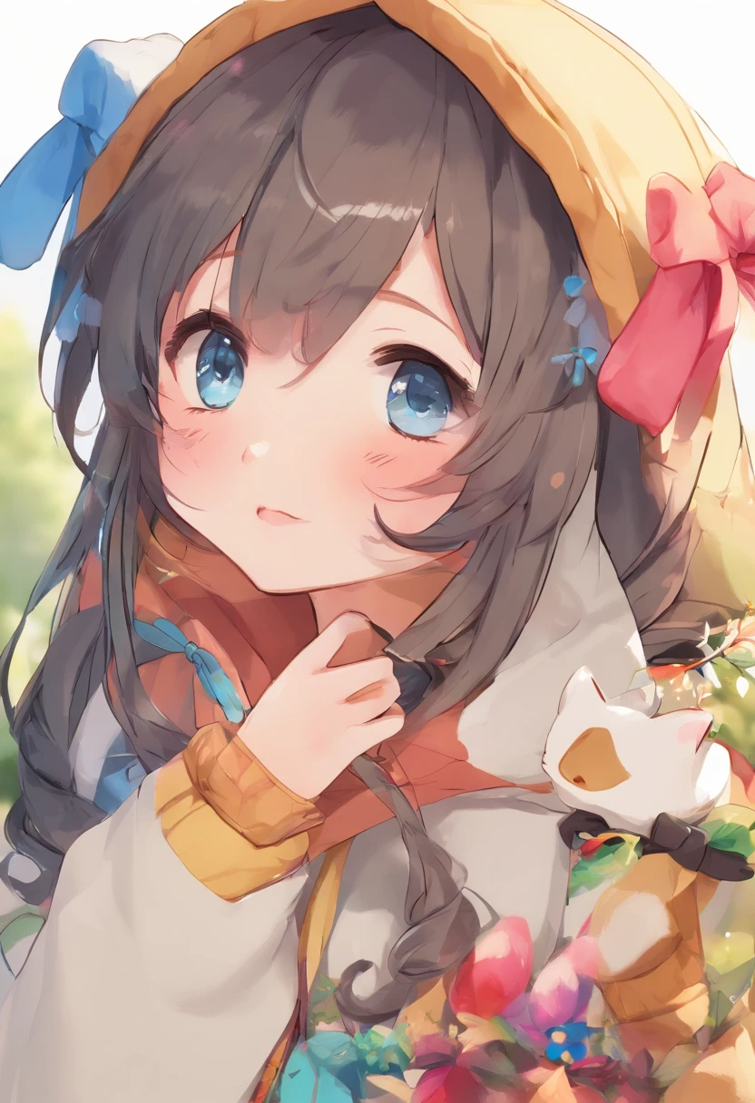 1 female、独奏、short-hair、Opening Mouth、bangss、hair adornments、long-sleeve、bow ribbon、鎖骨、Hair Ribbon、grey eyes、A dark-haired、multicolored hair、Close one eye、hoods、Two-side-up、Sleeves go up to the wrists、a black ribbon、parka、Hood down、Sleeves go over the fingers、sleepy、White hoodie、yawns、Moe Sleeve、Absolute Area、Black non-sleeve