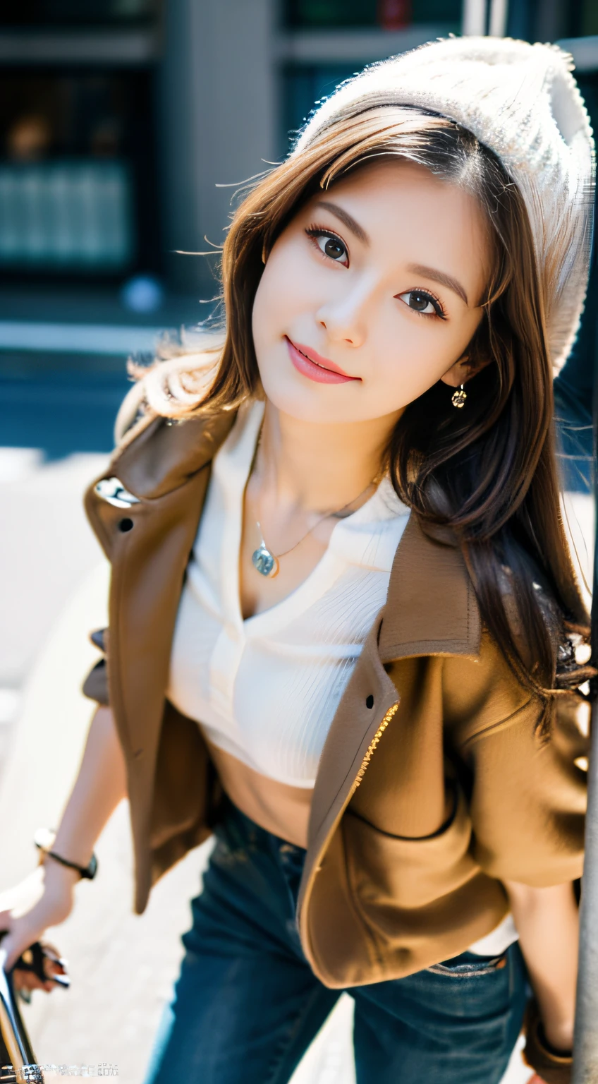 （32K,very high res, high detailing, highly accurate,Masterpiece Girl 1：1.5）,Raw photo & realistic atmosphere,beautiful dark blue eyes,Detailed mouth,Glossy lips,Detailed eyebrows,Soft white skin that shines with every detail,,Eyes drawn in detail、Very beautiful eyes with azure eyes,Detailed lips、Very beautiful face,Very well-formed face、Lifelike face,shiny beautiful lips,Beautiful eyebrows,Infinite reality,Best design,（Insanely cute Japan 15-year-old fashion model,Beautifully shaped breasts,Very cute beautiful girl on the street,Little Girl,Healthy body,Outstanding style：1.5）,Best Natural Makeup,Japanese ido,Korean Idols,Young sensual idol,Moist eyes,Dark Beautiful Deep Eyes,Beautiful butt,beauty legs,,camel's foot,：1.3),超A high resolution、,Natural and realistic face,Back lighting,Pure eyes are too cute,（photorealisim,Photograph the whole body：1.3）,Reality Live Action,（Fashionable earrings,,a necklace,A bracelet,gyuru,Glossy nail art,Women's Teens Street Winter Casual Fashion,Down jacket,Wide pants,white shoe,Hats,The most fashionable girl,light brown hair,medium wave hair,Ear Hair,独奏,little smiling,full body Esbian,Show full-body fashion,Sit with your feet in your hands,Show me your white shoes, Only beauty young cute 15 year old girl,A rather petite and very cute 15-year-old girl：1.7）,Sit on the streets of Shibuya