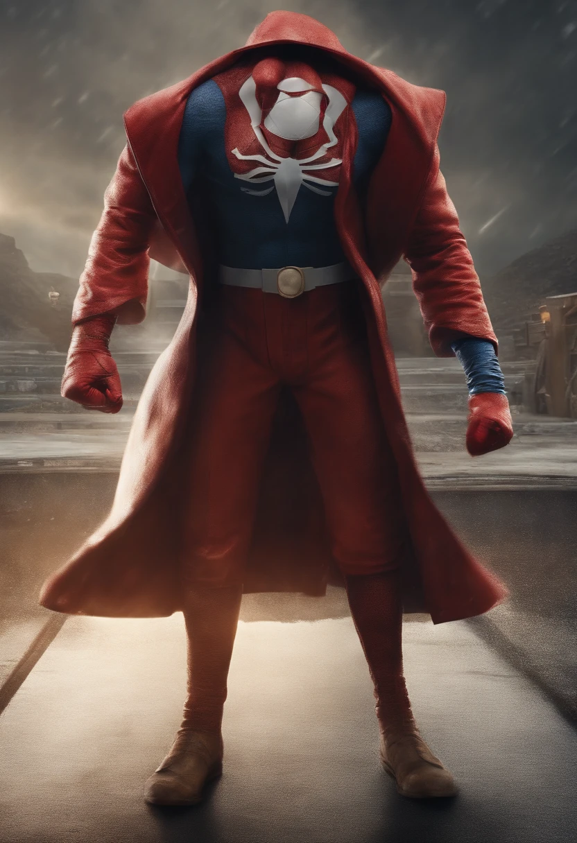 Realistic, detailed, Luffy one piece, wearing Spiderman suit, standing, full body