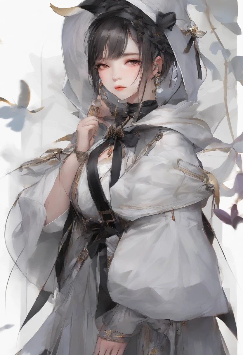 1 female、独奏、short-hair、Opening Mouth、bangss、hair adornments、long-sleeve、bow ribbon、鎖骨、Hair Ribbon、grey  eyes、A dark-haired、multicolored hair、Close one eye、hoods、Two-side-up、Sleeves go up to the wrists、a black ribbon、parka、Hood down、Sleeves go over the fingers、sleepy、White hoodie、yawns、Moe Sleeve、Absolute Area、Black non-sleeve