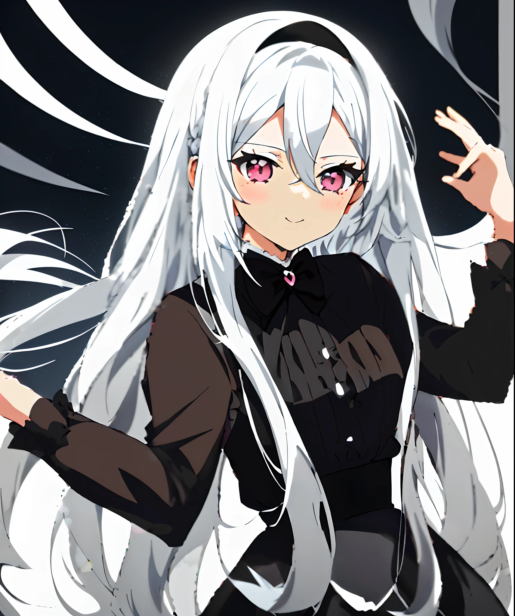 Anime girl in black dress with white collar and long hair, Silver hair (Twin-tailed), silver hair girl, Girl with white hair, :14 80s anime style, Girl Silver Hair, white hair, anime girl wearing a black dress, anime moe art style, white hair, nyaruko-san, made with anime painter studio, small curvy loli
