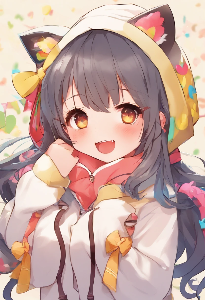 1 female、独奏、short-hair、Opening Mouth、bangss、hair adornments、long-sleeve、bow ribbon、鎖骨、Hair Ribbon、grey  eyes、A dark-haired、multicolored hair、Close one eye、hoods、Two-side-up、Sleeves go up to the wrists、a black ribbon、parka、Hood down、Sleeves go over the fingers、sleepy、White hoodie、yawns、Moe Sleeve、Absolute Area、Black non-sleeve