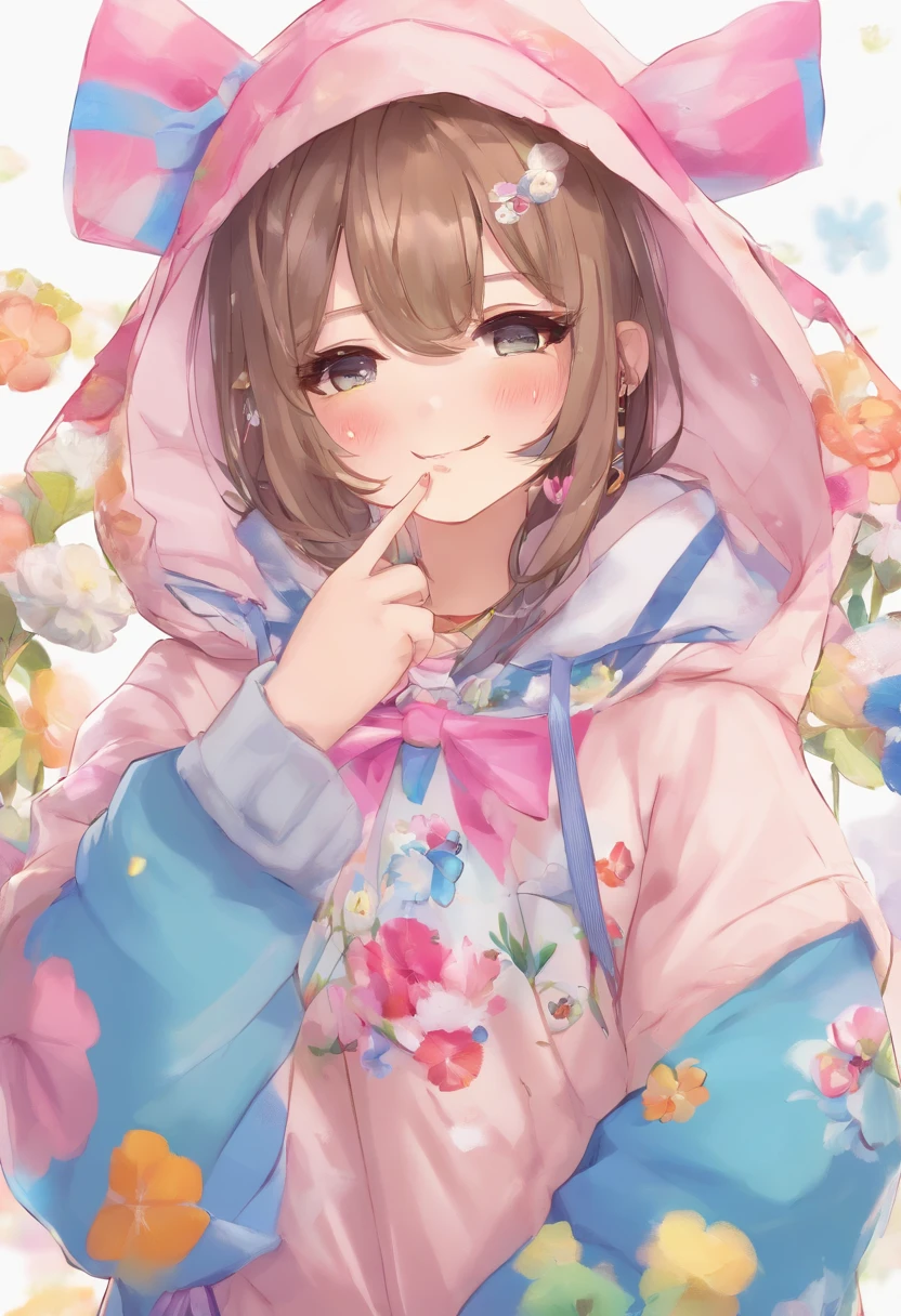 1 female、独奏、short-hair、Opening Mouth、bangss、hair adornments、long-sleeve、bow ribbon、鎖骨、Hair Ribbon、grey  eyes、A dark-haired、multicolored hair、Close one eye、hoods、Two-side-up、Sleeves go up to the wrists、a black ribbon、parka、Hood down、Sleeves go over the fingers、sleepy、White hoodie、yawns、Moe Sleeve、Absolute Area、Black non-sleeve