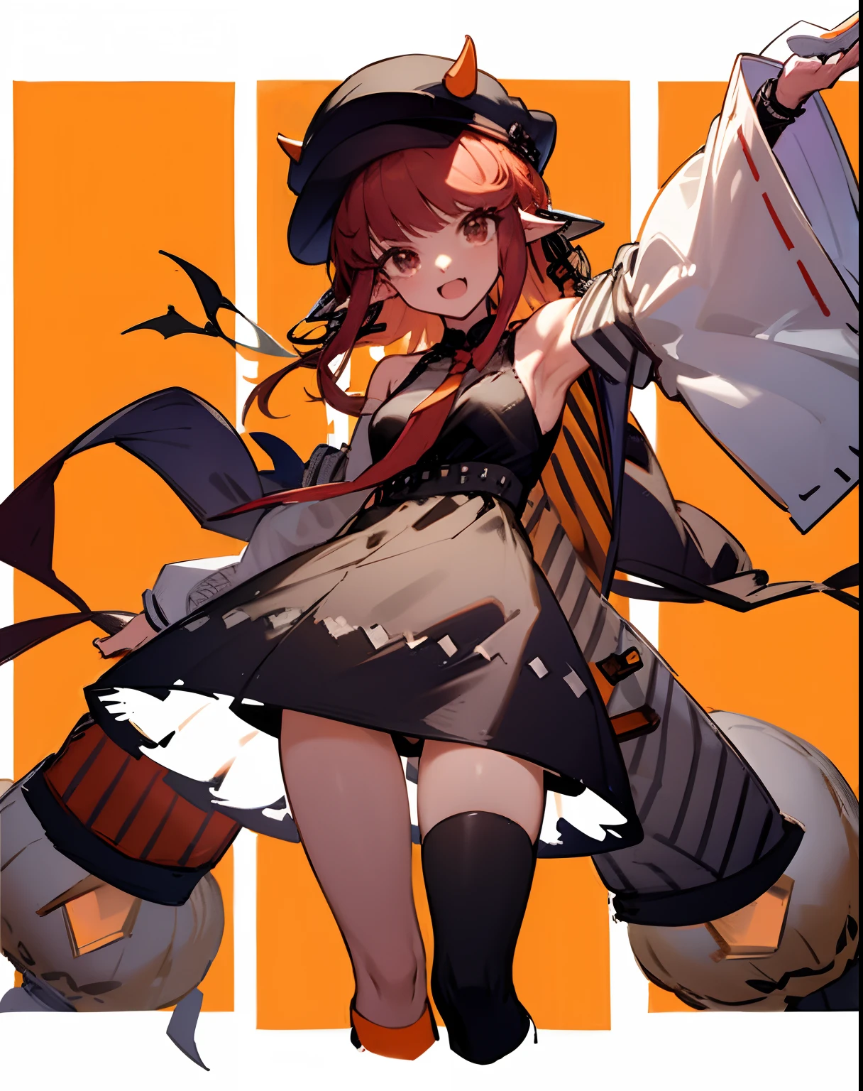 cropped shoulders，knee length socks，Halloween，Pumpkin dress-up，Stand up，With a hat on