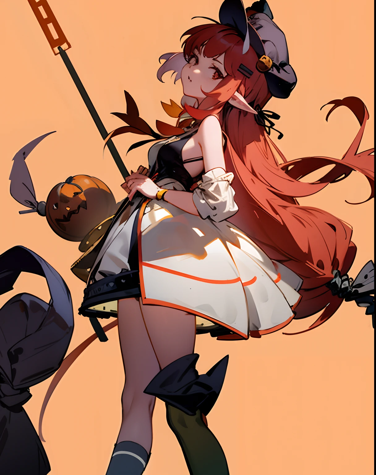 cropped shoulders，knee length socks，Halloween，Pumpkin dress-up，Stand up，With a hat on，standing straight