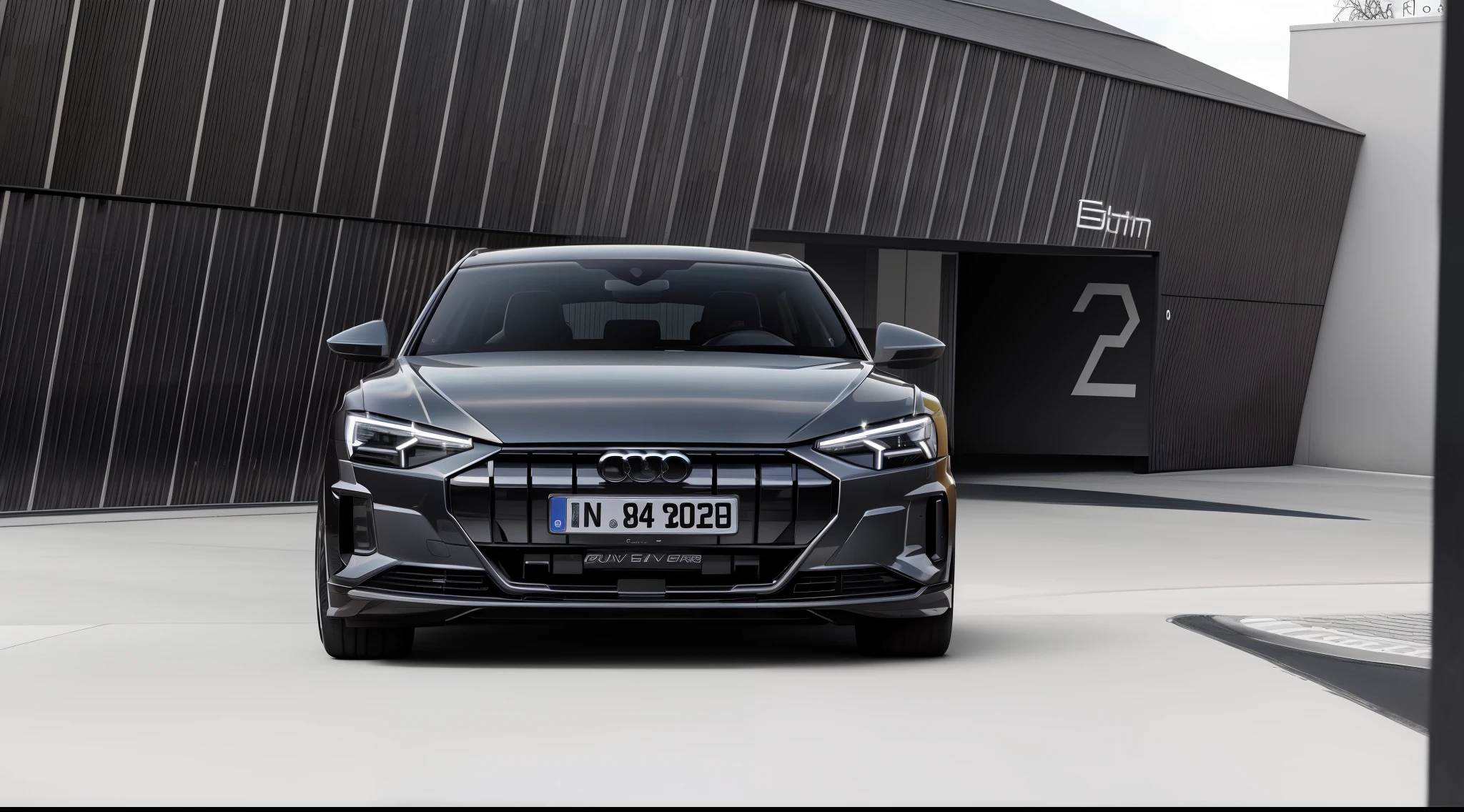 Close-up of the Audi e-tron GT parked in front of the building, stunning 8 k, 8k in the style,