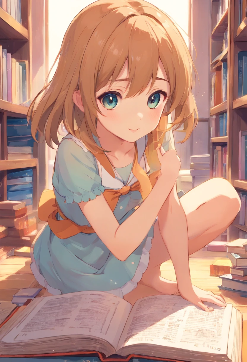 Cute ,Barefoot,Tummy down,head looking up,Raise your feet,shift dresses,no panties,largeeyes,Anime cute face,looking at book,Wet da