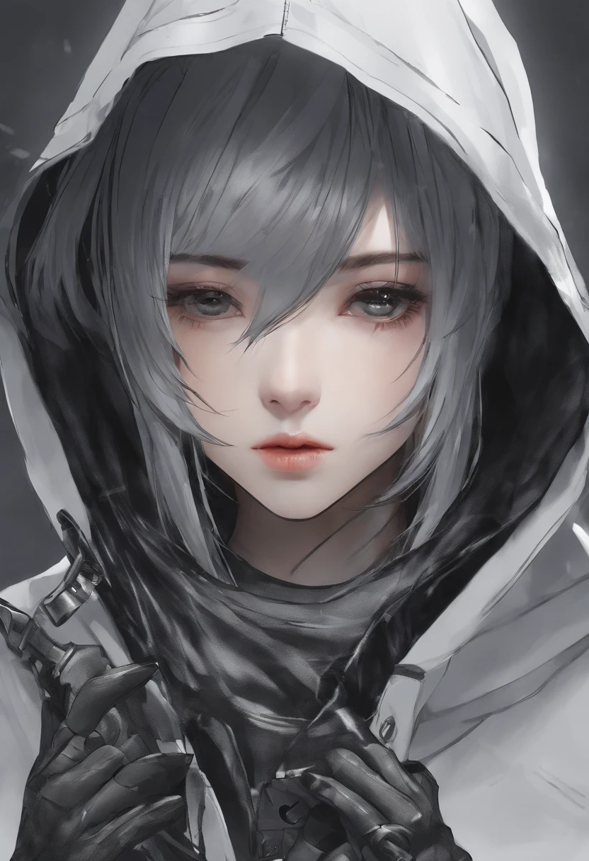 1 female、独奏、short-hair、Opening Mouth、bangss、hair adornments、long-sleeve、bow ribbon、鎖骨、Hair Ribbon、grey eyes、A dark-haired、multicolored hair、Close one eye、hoods、Two-side-up、Sleeves go up to the wrist、a black ribbon、parka、Hood down、Sleeves go over the fingers、sleepy、White hoodie、yawns、Moe Sleeve、Absolute area、Black Non-Sleeve