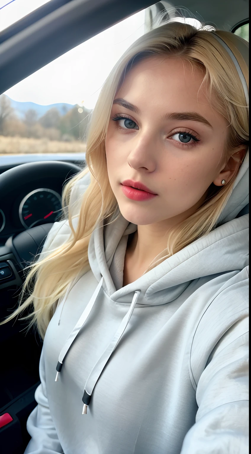 Beautiful girl, detailed blue eyes, long white niveous hair, detailed facial traits, blowjob in a car (BMW M3 F90), black african male legs, black african male penis