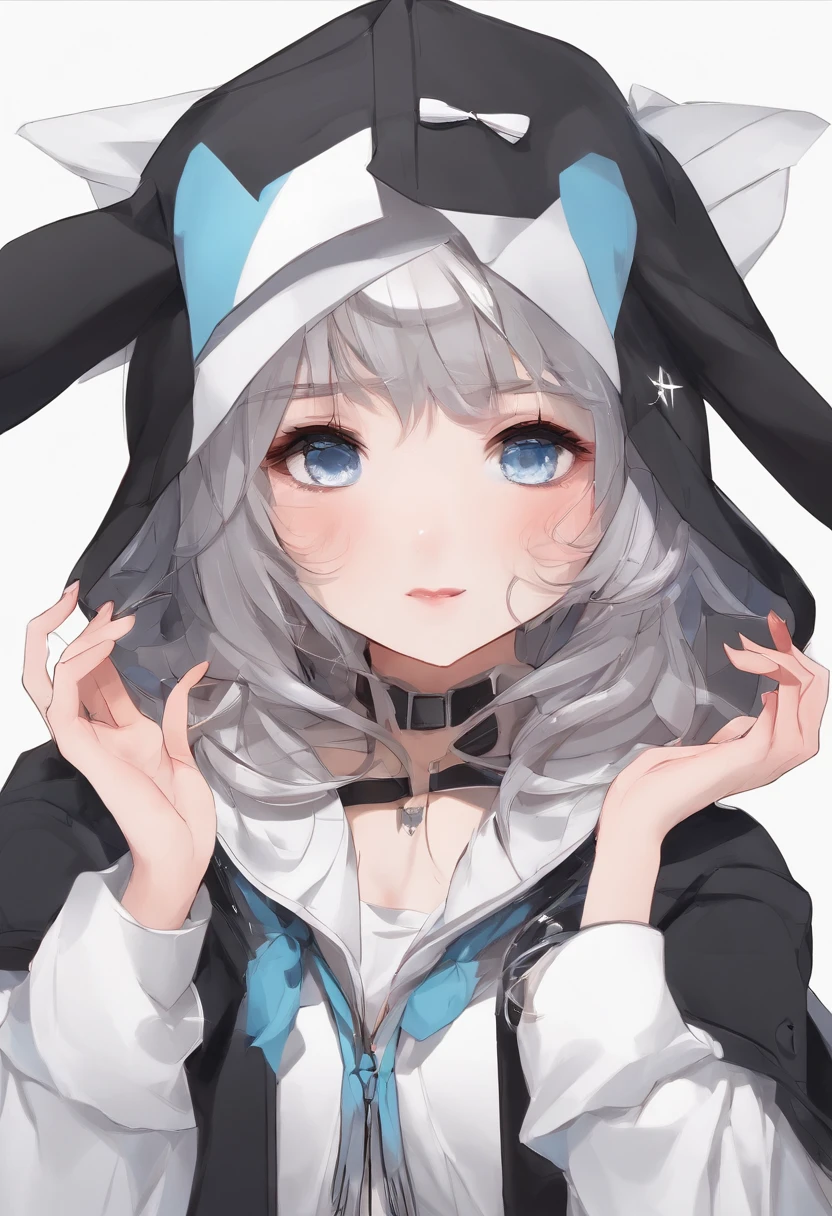 1 female、独奏、short-hair、Opening Mouth、bangss、hair adornments、long-sleeve、bow ribbon、鎖骨、Hair Ribbon、grey eyes、A dark-haired、multicolored hair、Close one eye、hoods、Two-side-up、Sleeves go up to the wrist、a black ribbon、parka、Hood down、Sleeves go over the fingers、sleepy、White hoodie、yawns、Moe Sleeve、Absolute area、Black Non-Sleeve