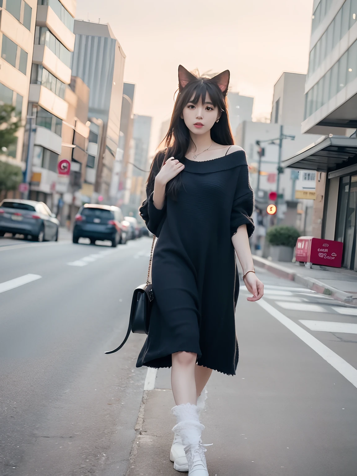 Arapei in a cat costume walks the street, Korean girl, sakimichan, Attractive cat girl, Gorgeous young Korean woman, beautiful young catgirl, korean women's fashion model, ulzzangs, beautiful Korean women, Choi Hyun-hwa, trending on cgstation, jaeyeon nam, very beautiful cute catgirl, Shin Jinying