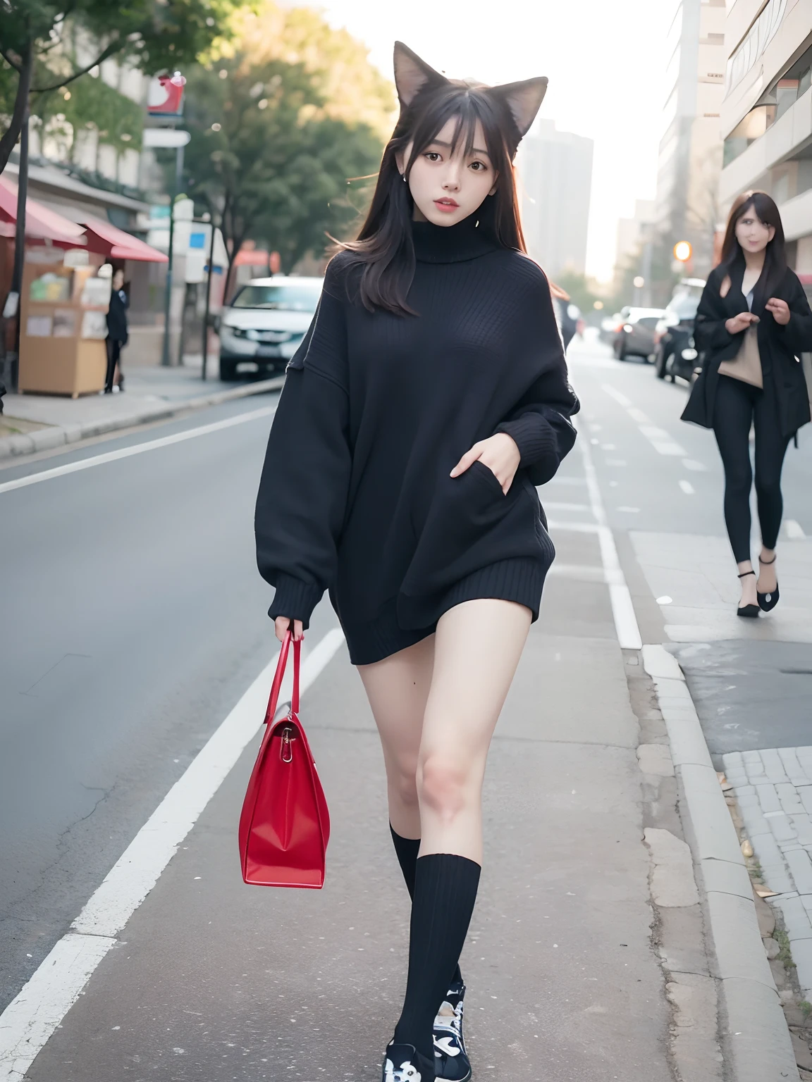 Arapei in a cat costume walks the street, Korean girl, sakimichan, Attractive cat girl, Gorgeous young Korean woman, beautiful young catgirl, korean women's fashion model, ulzzangs, beautiful Korean women, Choi Hyun-hwa, trending on cgstation, jaeyeon nam, very beautiful cute catgirl, Shin Jinying